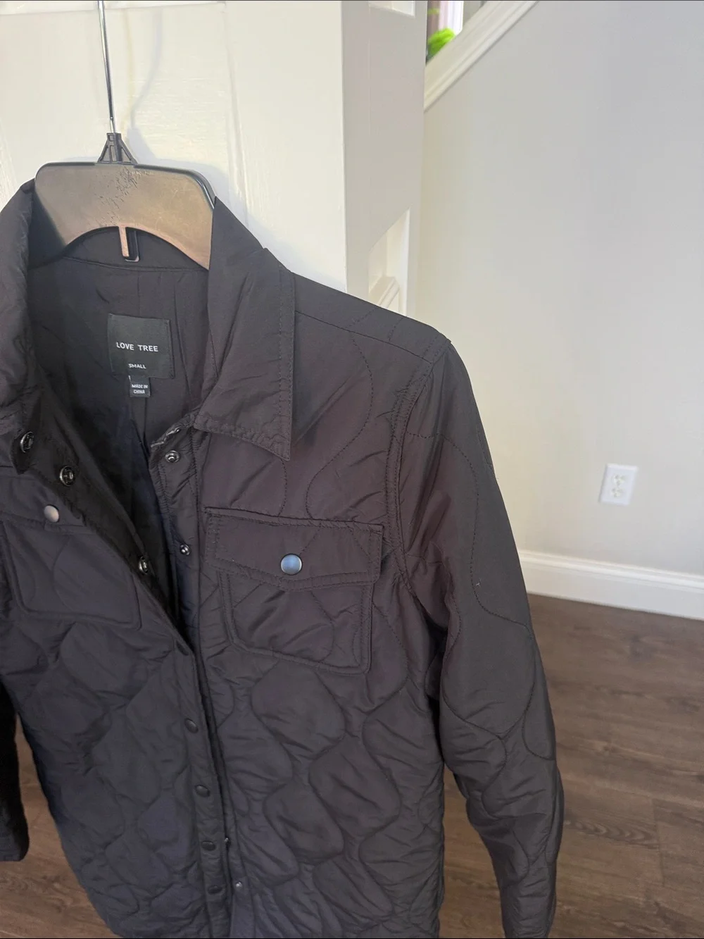 Love Tree Black Quilted Long Shirt Jacket Small - Picture 3 of 7
